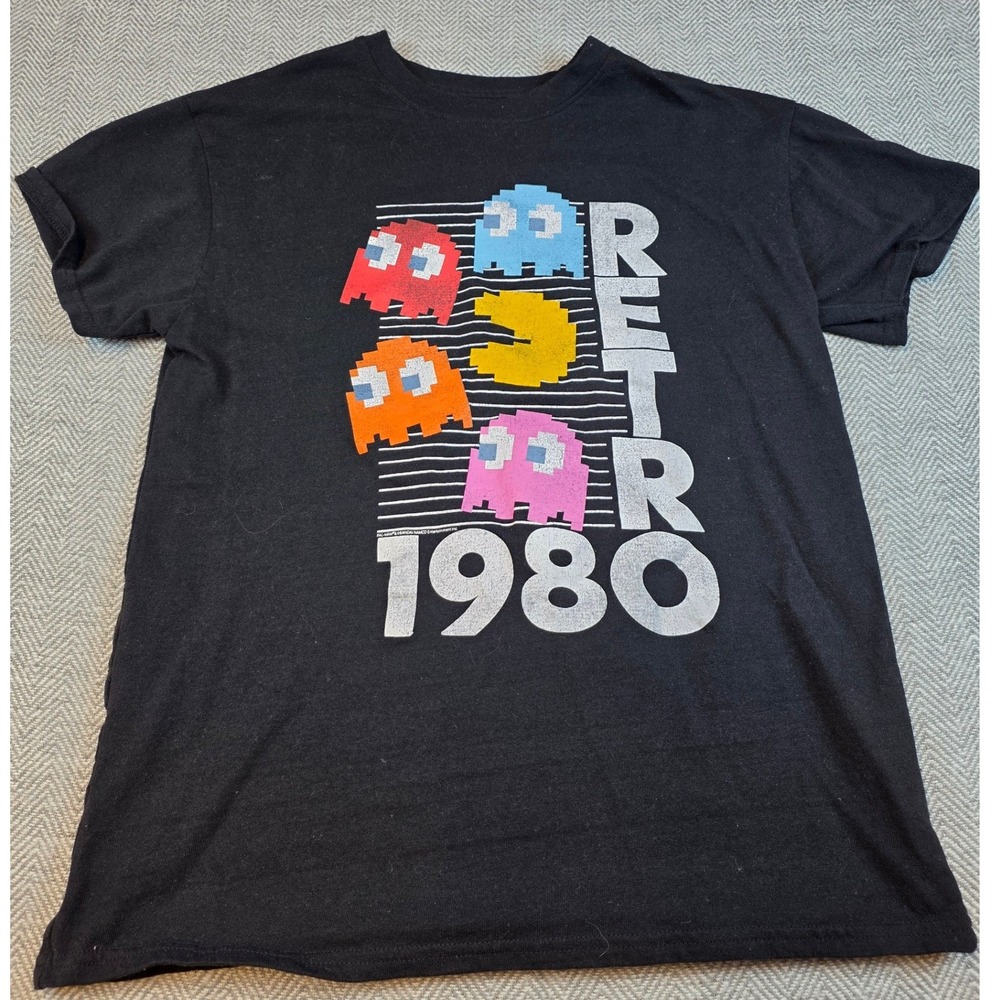 Pac-Man Retro 1980 Graphic T-Shirt Mens Medium Black Short Sleeve Arcade Tee